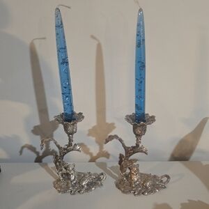 Arthur Court Silver Plate Leopard Candle Sticks With Lucite Candles